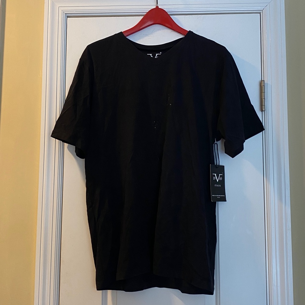 Versace 19-69 💯 Cotton Black Logo Sparkling Black Crystal Embellished Tee NWT